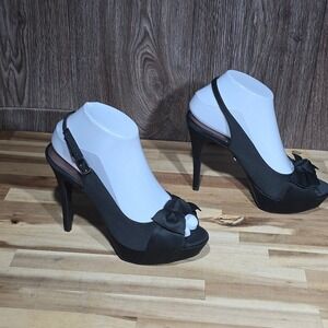 Limelight Peep Toe Evie Platform Bow Slingback Heels Sz 8 Black Evening Formal